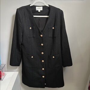 Pomander Place Black Long Sleeve Tweed Dress Coat with Gold Buttons